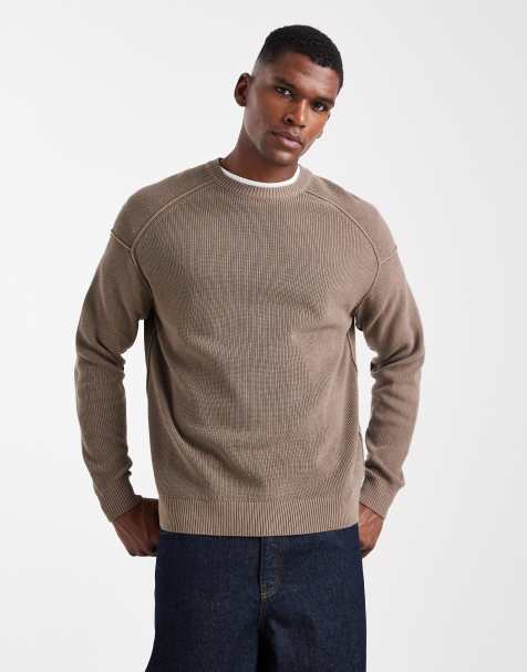 ONLY & SONS drop shoulder crew neck knit in brown