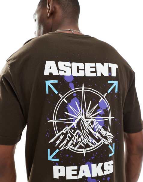 ONLY & SONS – Brun, avslappnad t-shirt med "ascent peaks"-tryck - view 1