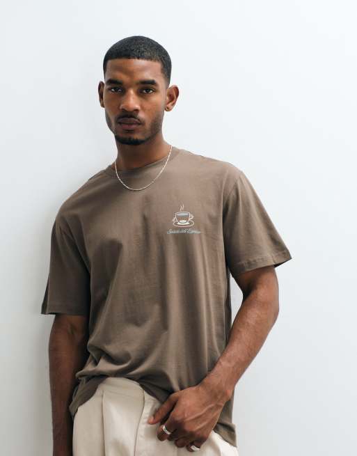 ONLY & SONS – Brun, avslappnad t-shirt med espressotryck baktill, 5 av 5