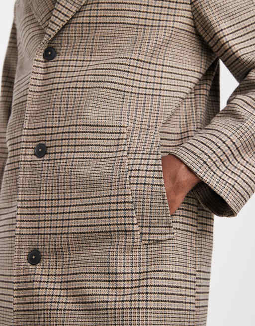 ONLY & SONS – Brun, hundtandsmönstrad kappa i lång modell med sänkt axelsöm, 5 av 5
