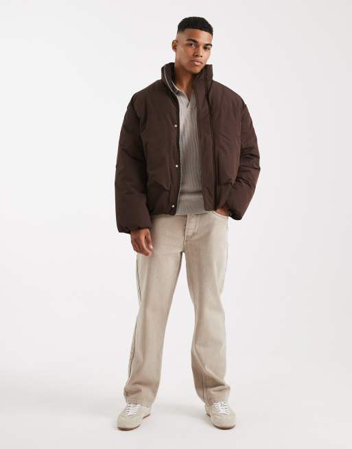 ONLY & SONS - Brun oversized dynejakke med ripstop, 2 af 5