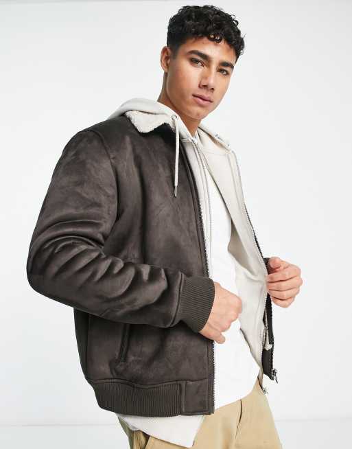 Only & Sons – Brun pilotjacka med teddyfoder i mockaimitation 