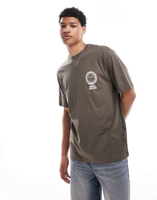 ONLY & SONS – Brun t-shirt i oversize med soltryck baktill, 4 av 4