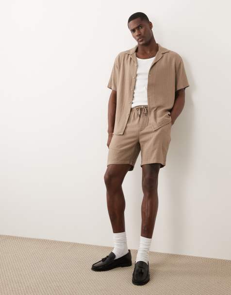 ONLY & SONS – Brungrå shorts i texturerad linnemix, del av set - view 1