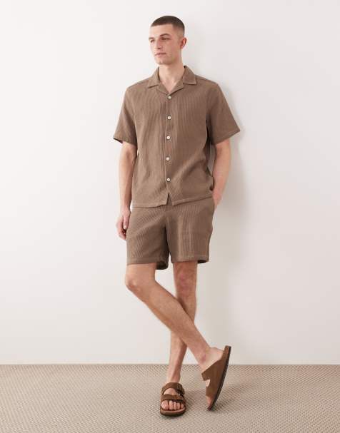 ONLY & SONS - Brunt sæt med skjorte og shorts med vaffeltekstur - view 1