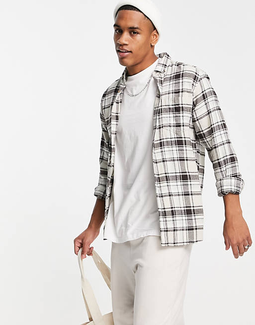  Only & Sons brushed check shirt in beige 