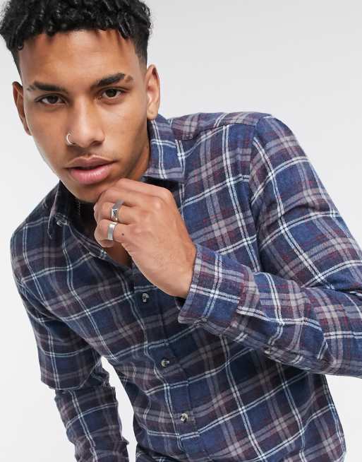 Only & Sons brushed check shirt in blue