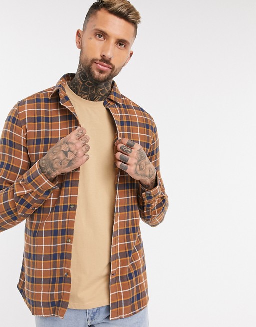 Only & Sons brushed check shirt in orange