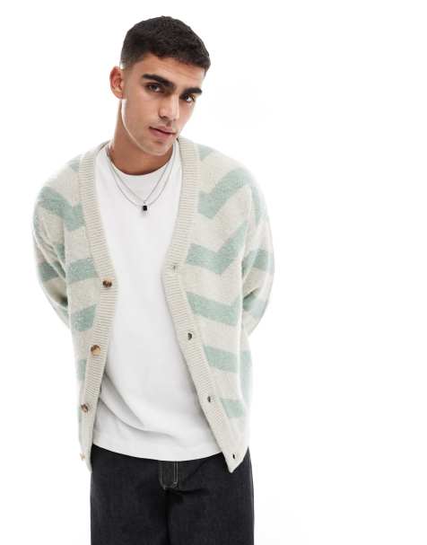 ONLY & SONS brushed chevron cardigan in stone - view 1