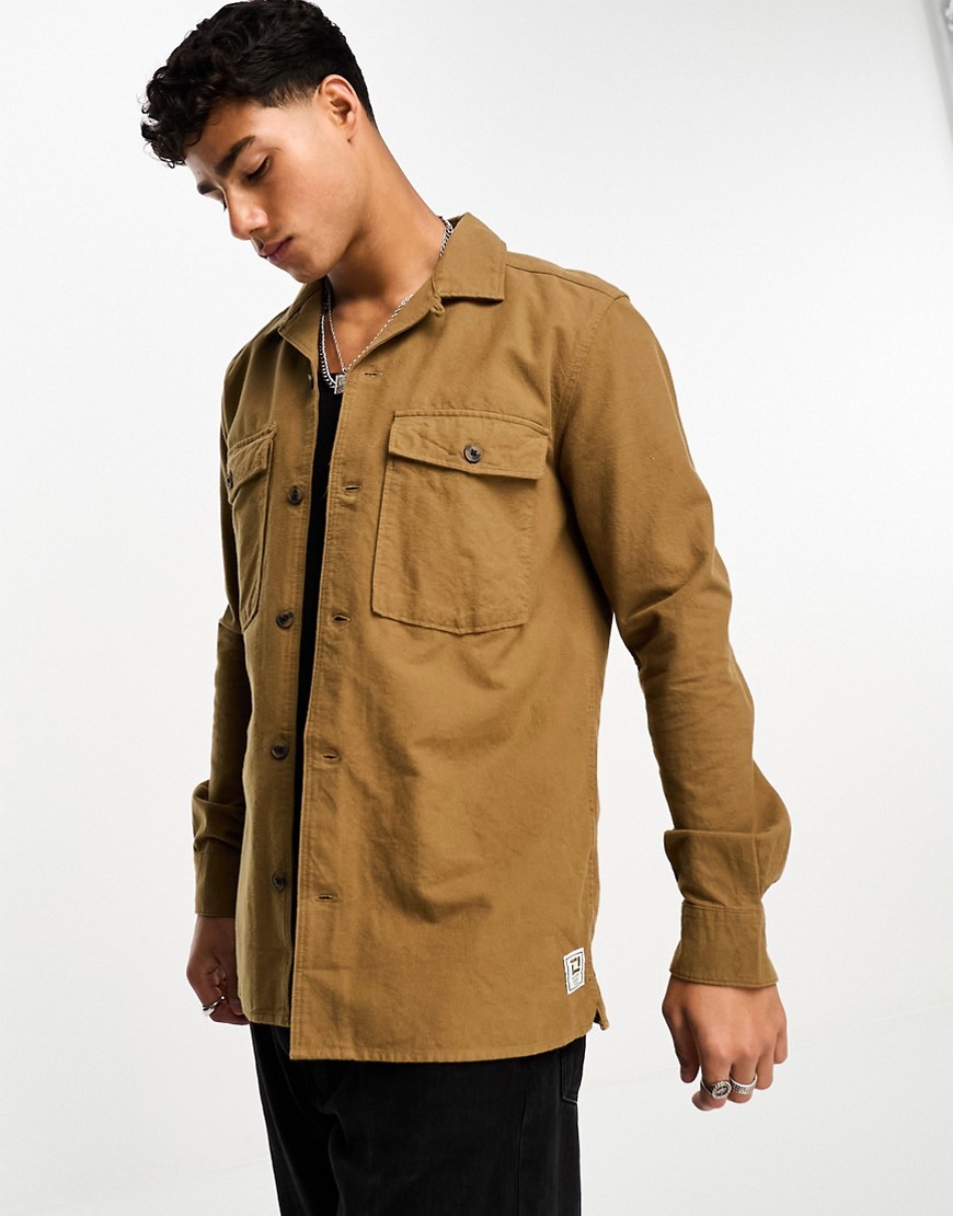 Only & Sons brushed cotton worker overshirt in cream-Brown