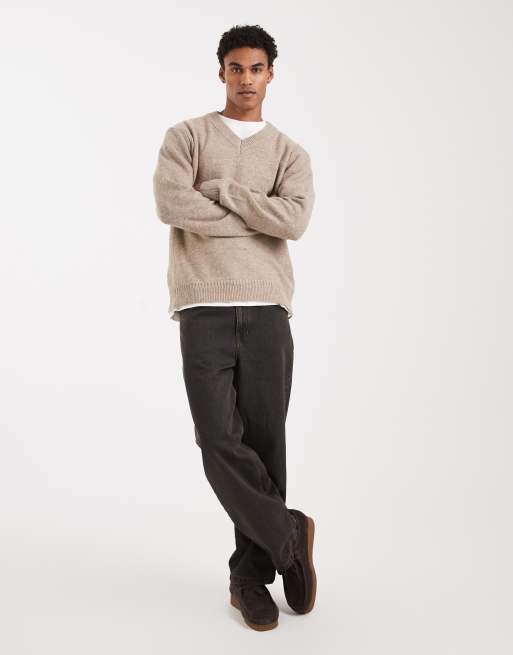 ONLY & SONS brushed knit v neck sweater in beige, 2 of 5