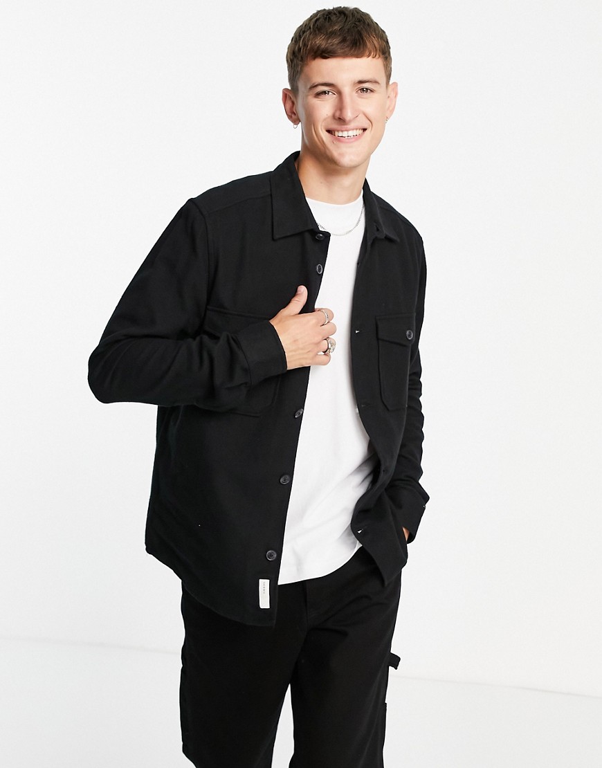 Only & Sons brushed two pocket overshirt in black