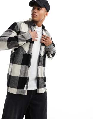 ONLY & SONS buffalo check overshirt in black and beige | ASOS