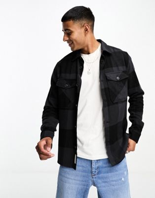 Only & Sons buffalo check overshirt in navy and black