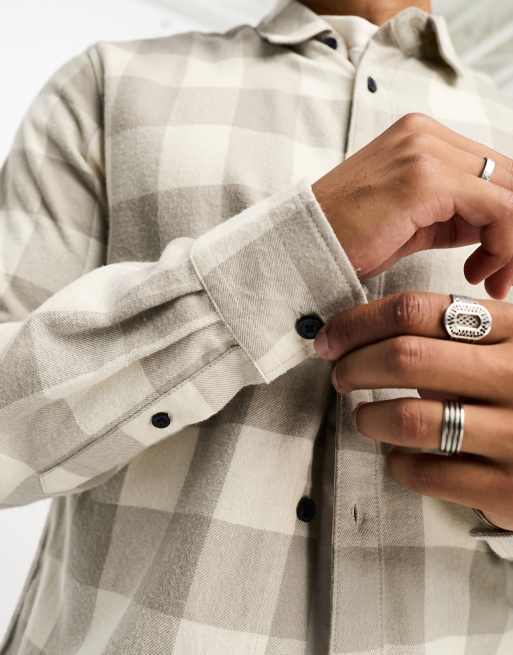 ONLY & SONS buffalo check shirt in ecru and beige, 3 of 4