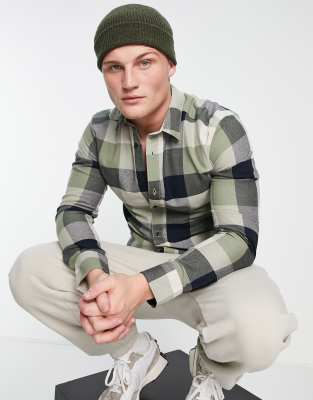 Only & Sons Buffalo Plaid Shirt In Khaki And Beige-green In Gray