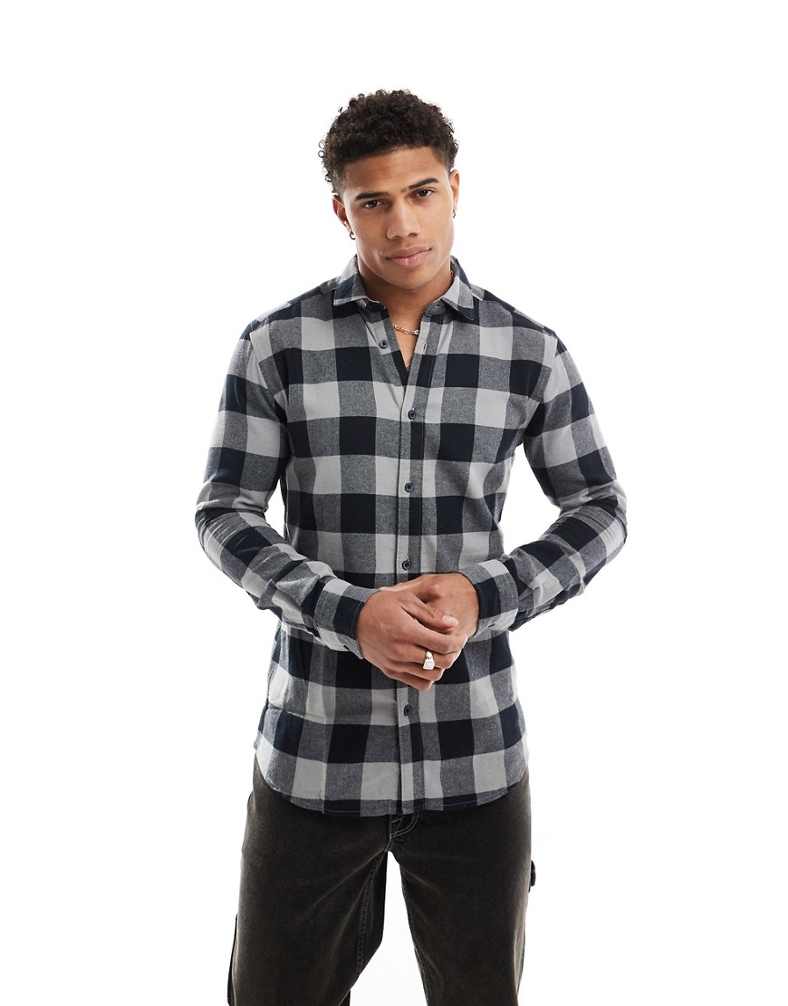 ONLY & SONS buffalo check shirt in grey and black