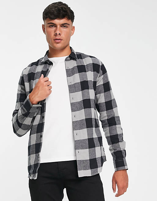 Only & Sons buffalo check shirt in grey and black  