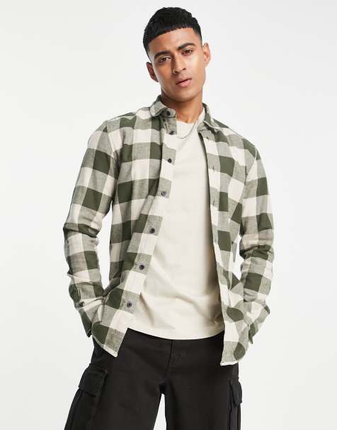 Only & Sons buffalo check shirt in khaki and beige - view 1
