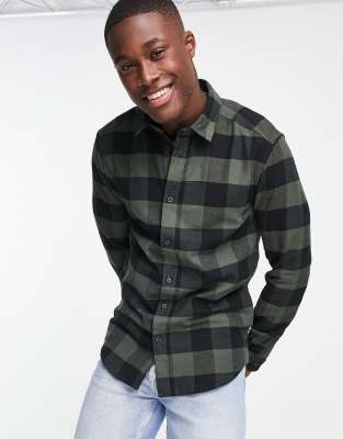 ONLY & SONS buffalo check shirt in khaki and black-Green