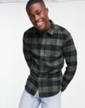 [ONLY & SONS] Only & Sons buffalo check shirt in khaki and black-Green M Black