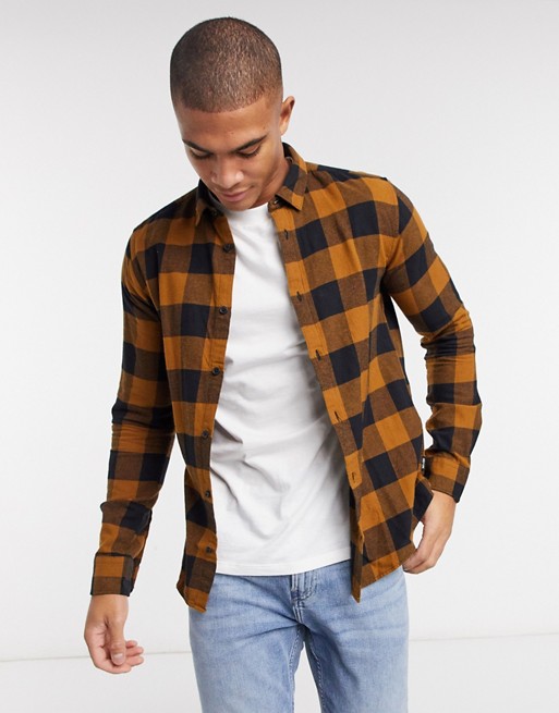 Only & Sons buffalo check shirt in mustard