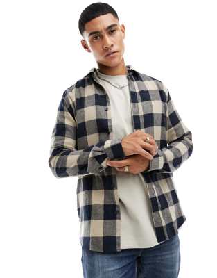 Only & Sons buffalo check shirt in navy and beige  - ASOS Price Checker