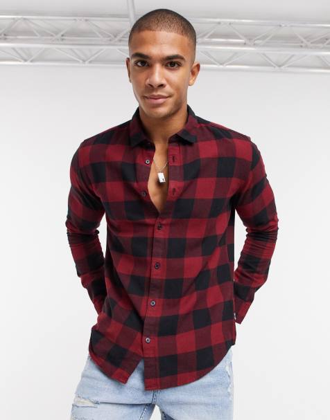 Only & Sons buffalo check shirt in red - view 1