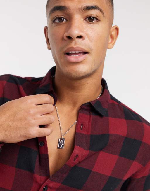 Only & Sons buffalo check shirt in red, 3 of 4