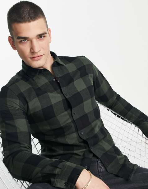 Only & Sons buffalo check slim fit shirt in khaki - view 1