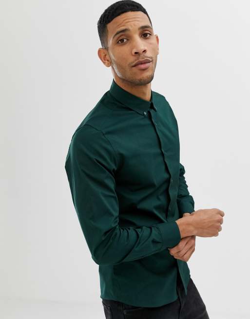 Dark green sale button up shirt