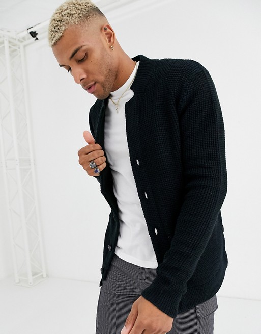 Only & Sons button through chunky cardigan in navy