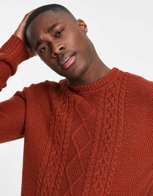 Mens red cable knit on sale jumper