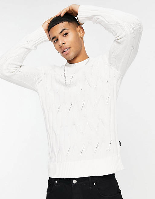 Only & Sons cable knit jumper in white
