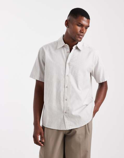 ONLY & SONS - Camicia a maniche corte bianca a righe marrone chiaro - view 1