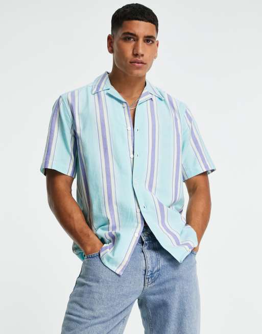 Camicia rigato con colletto con rever Asos Uomo Abbigliamento Camicie Camicie a maniche corte 