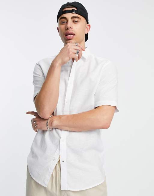 Only & Sons - Camicia a maniche corte in misto lino bianco
