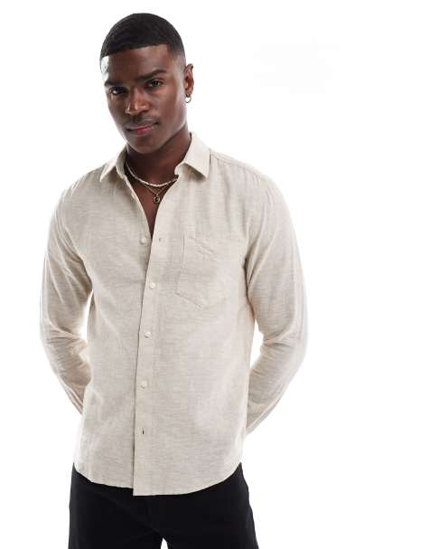 ONLY & SONS - Camicia a maniche lunghe vestibilità classica beige in misto lino - view 1