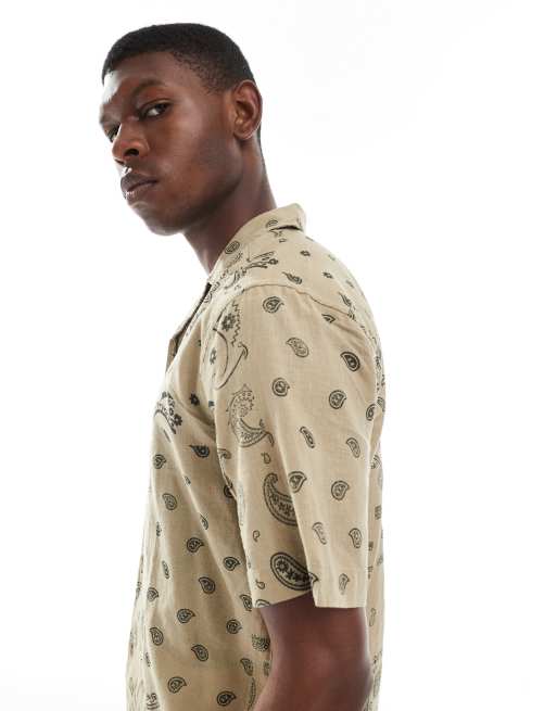 ONLY & SONS - Camicia beige con stampa cachemire e colletto a rever, 5 di 5