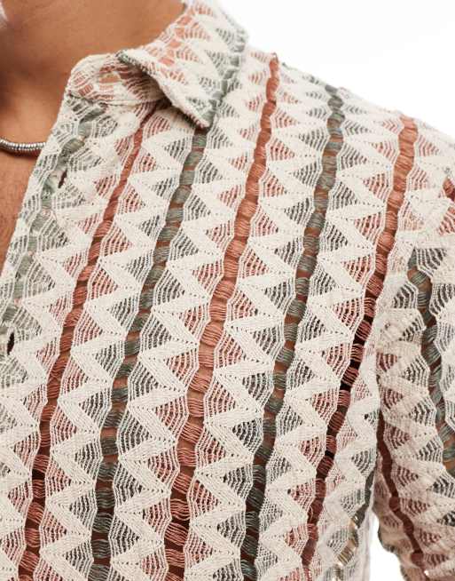 ONLY & SONS - Camicia beige e salvia all'uncinetto, 2 di 4