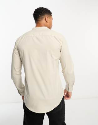 Camicia beige in popeline con collo serafino-Neutro - Only&Sons Camicia donna  - immagine2