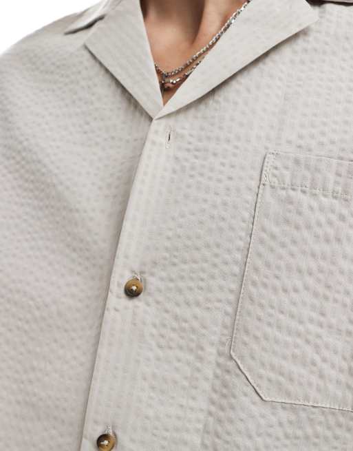 ONLY & SONS - Camicia beige in seersucker in coordinato, 4 di 4