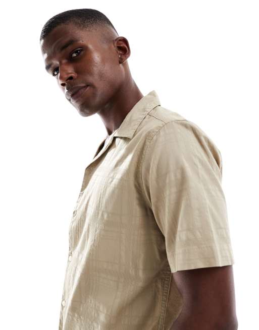 ONLY & SONS- Camicia beige testurizzata con colletto con rever, 5 di 5