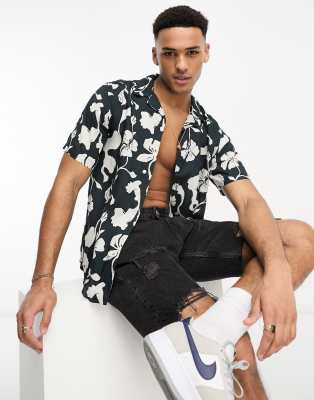 Only & Sons - Camicia blu navy a fiori con colletto con rever - view 1
