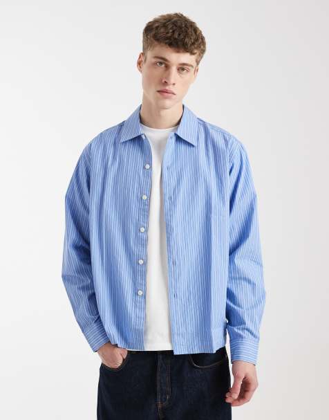 ONLY & SONS - Camicia comoda a maniche lunghe blu misto a righe - view 1