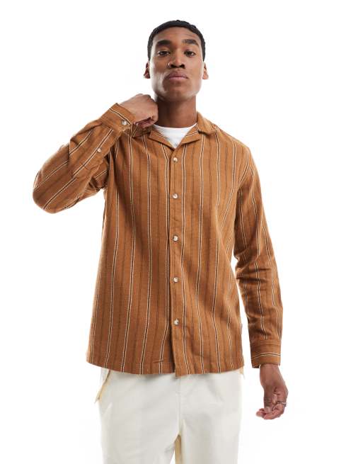 ONLY & SONS - Camicia comoda a maniche lunghe marrone chiaro a righe