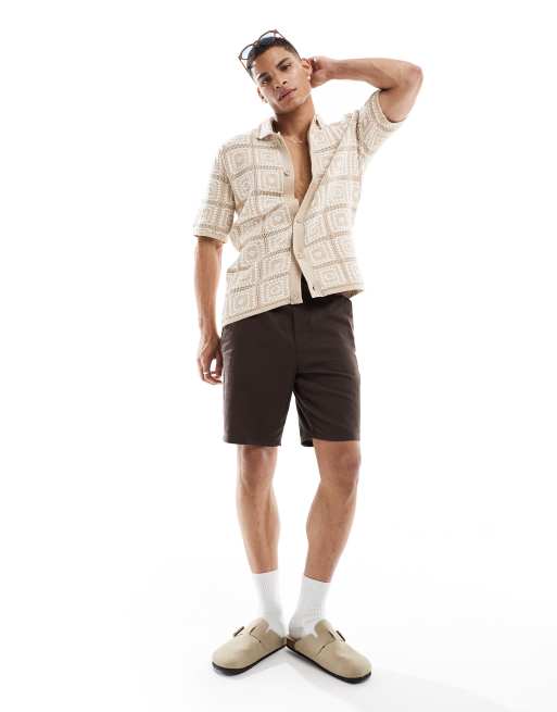 Only & Sons - Camicia comoda all'uncinetto beige, 4 di 4