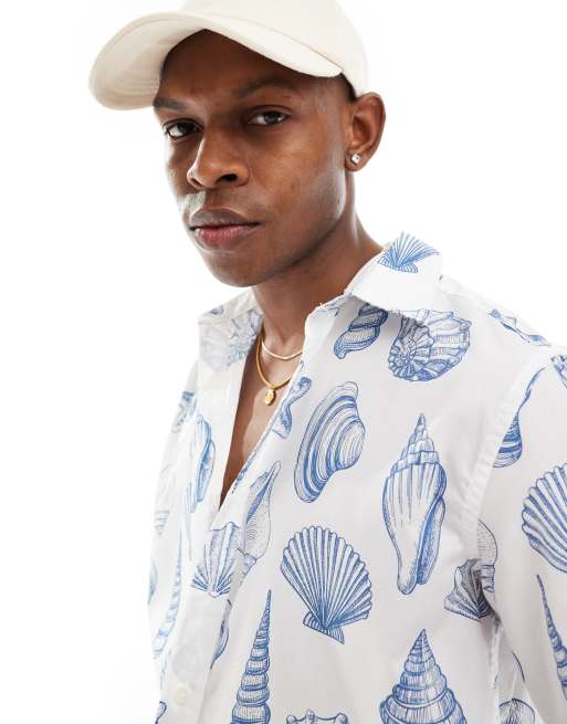Only & Sons - Camicia comoda bianco sporco con stampa di conchiglie