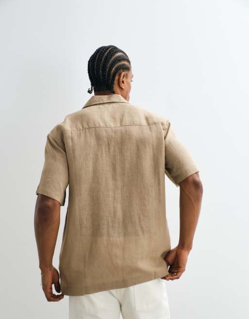 ONLY & SONS - Camicia comoda in misto lino beige, 5 di 5