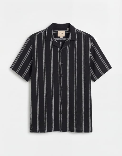 ONLY & SONS - Camicia con colletto e rever testurizzata blu navy a righe, 6 di 7